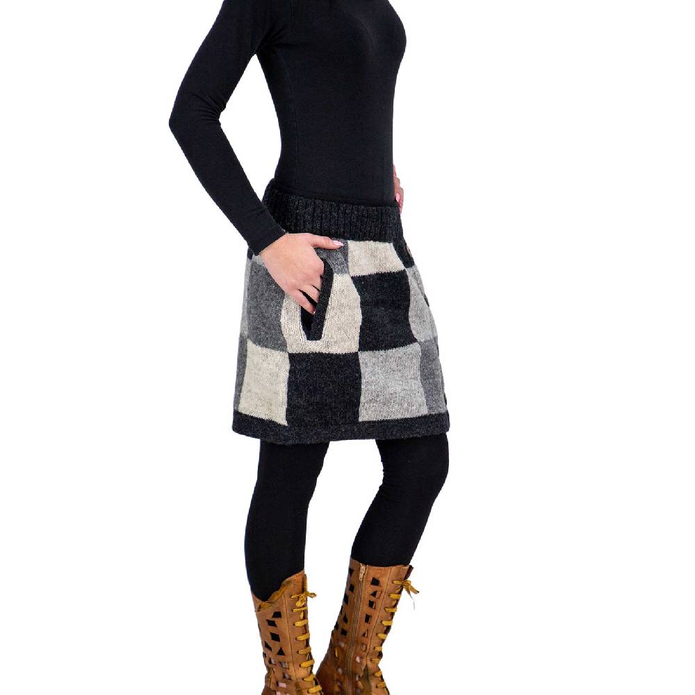 Kunst Und Magie Bunter Patchwork Strickrock kurzer Rock mit klassischem Muster Wolle gefüttert Boho Kostenloser Versand