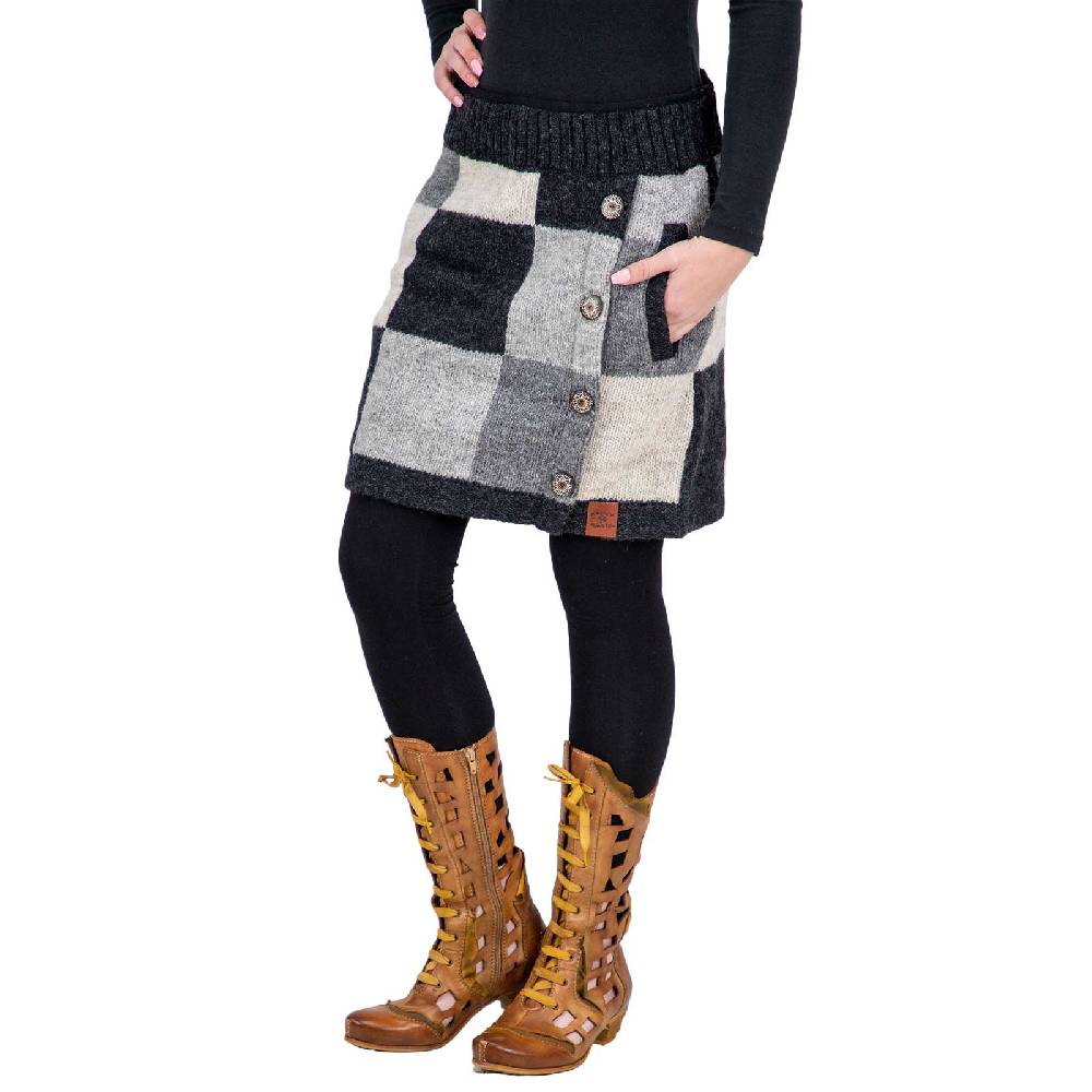 Kunst Und Magie Bunter Patchwork Strickrock kurzer Rock mit klassischem Muster Wolle gefüttert Boho Kostenloser Versand