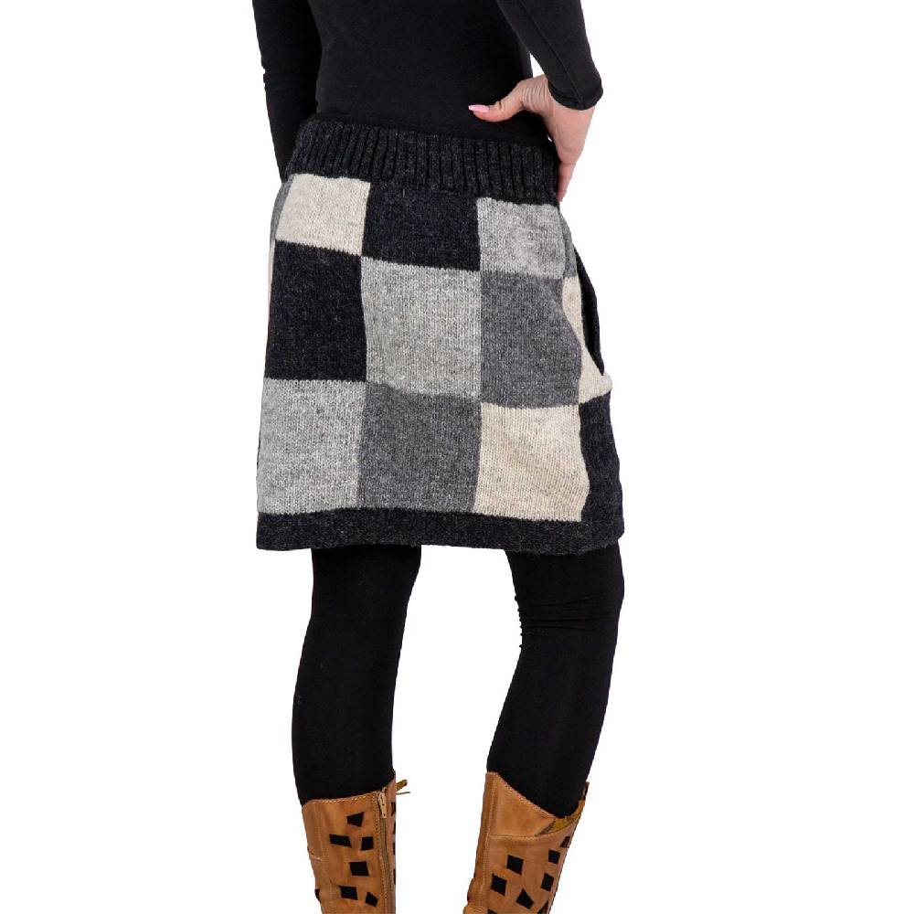 Kunst Und Magie Bunter Patchwork Strickrock kurzer Rock mit klassischem Muster Wolle gefüttert Boho Kostenloser Versand