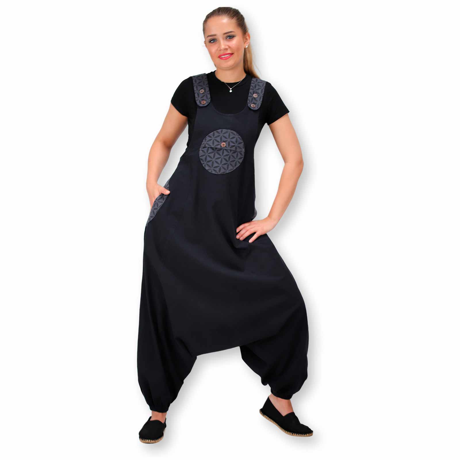 Kunst Und Magie Kunst und Magie Hippie Latzhose Haremshose Hose Goa Boho Jumpsuit Overall Blume des Lebens Limitierter Zeitrabatt
