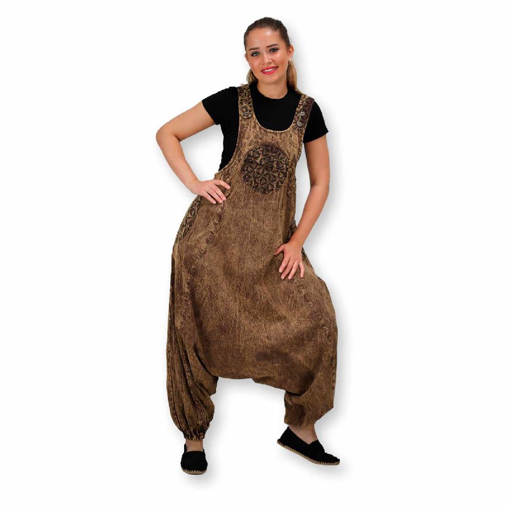 Kunst Und Magie Hippie Latzhose Haremshose Goa Hose Boho 70er Jumpsuit Overall Blume des Lebens Fabrik Onlineshop