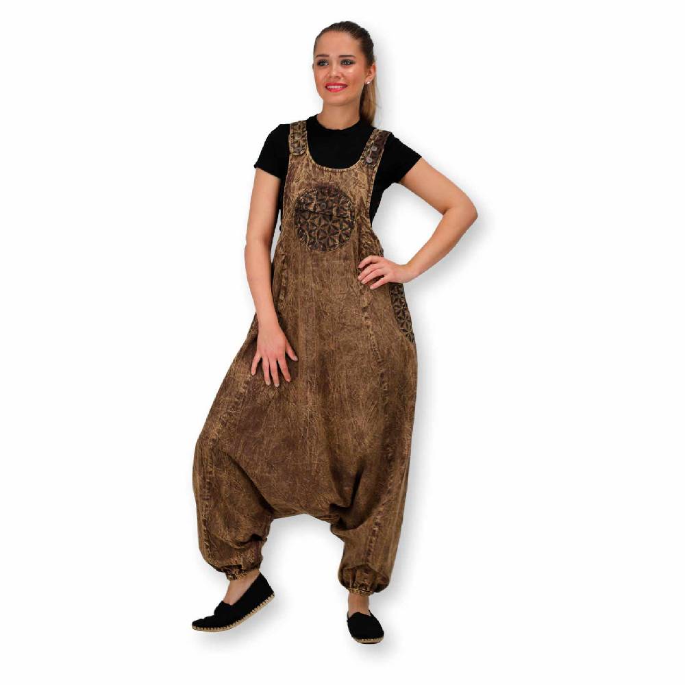 Kunst Und Magie Hippie Latzhose Haremshose Goa Hose Boho 70er Jumpsuit Overall Blume des Lebens Fabrik Onlineshop