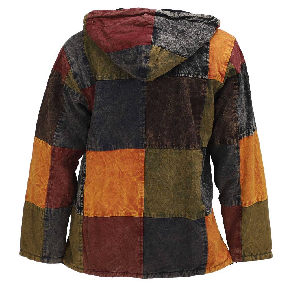 Kunst Und Magie Patchwork Jacke Baja Hoodie Herren alternativ Kapuzenjacke mit Fleecefutter Nachhaltig Fair Sonderangebot