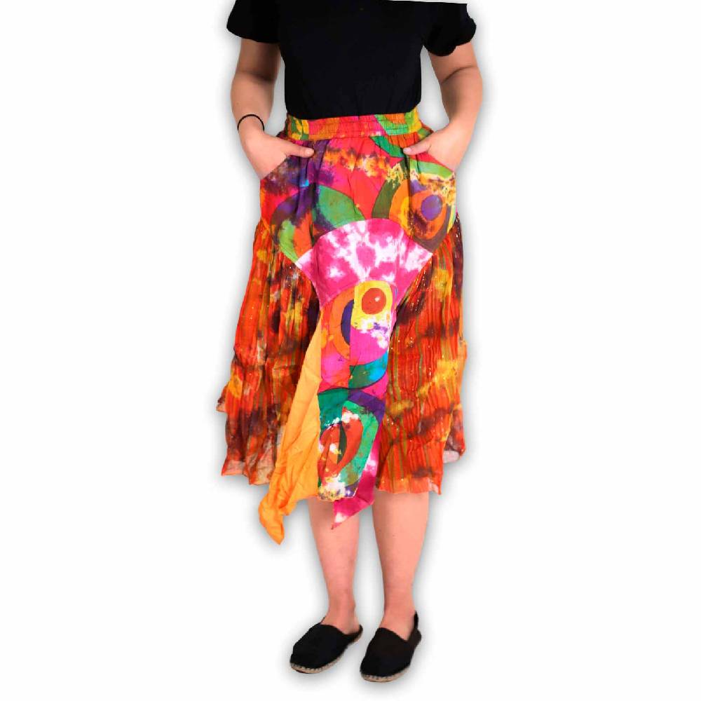Kunst Und Magie Patchwork Zipfelrock im sommerlichen Flowerstyle Goa Hippie Fair No Waist Flash Sale