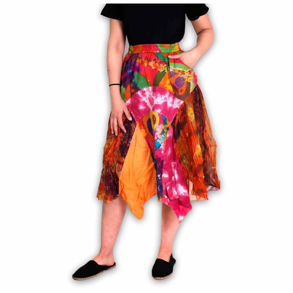 Kunst Und Magie Patchwork Zipfelrock im sommerlichen Flowerstyle Goa Hippie Fair No Waist Flash Sale