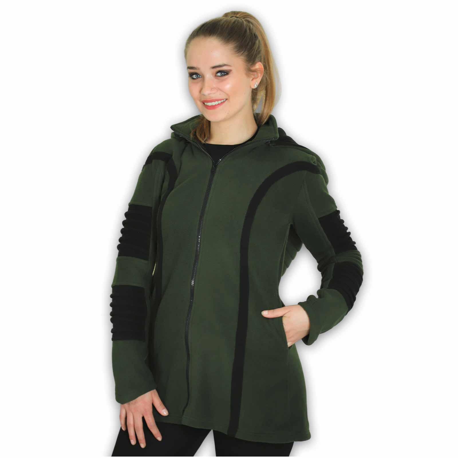 Kunst Und Magie Kunst und Magie Damenmatel aus Fleece mit Zipfelkapuze Goa Jacke Black Friday