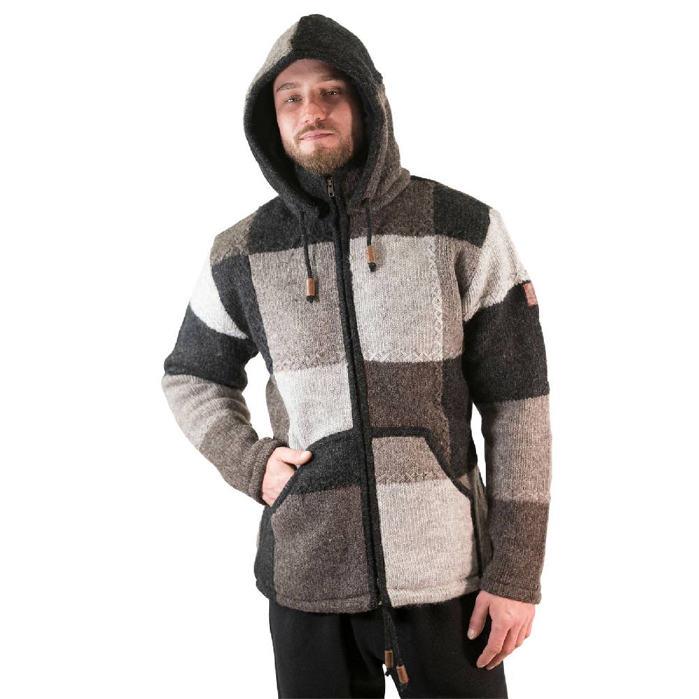 Kunst Und Magie Herren Strickjacke Patchwork Wolle Jacke mit abnehmbarer Kapuze und Fleecefutter Hippie Top Angebot