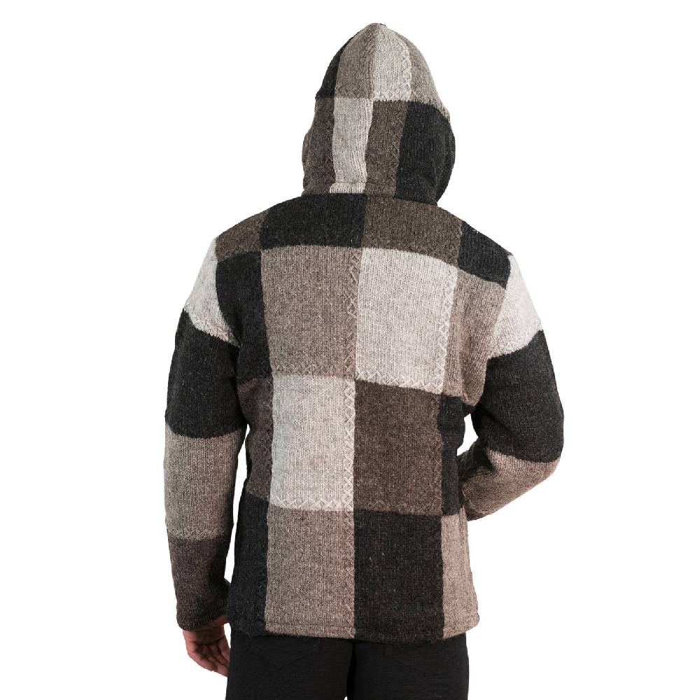 Kunst Und Magie Herren Strickjacke Patchwork Wolle Jacke mit abnehmbarer Kapuze und Fleecefutter Hippie Top Angebot