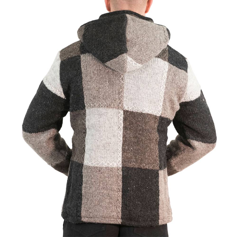 Kunst Und Magie Herren Strickjacke Patchwork Wolle Jacke mit abnehmbarer Kapuze und Fleecefutter Hippie Top Angebot