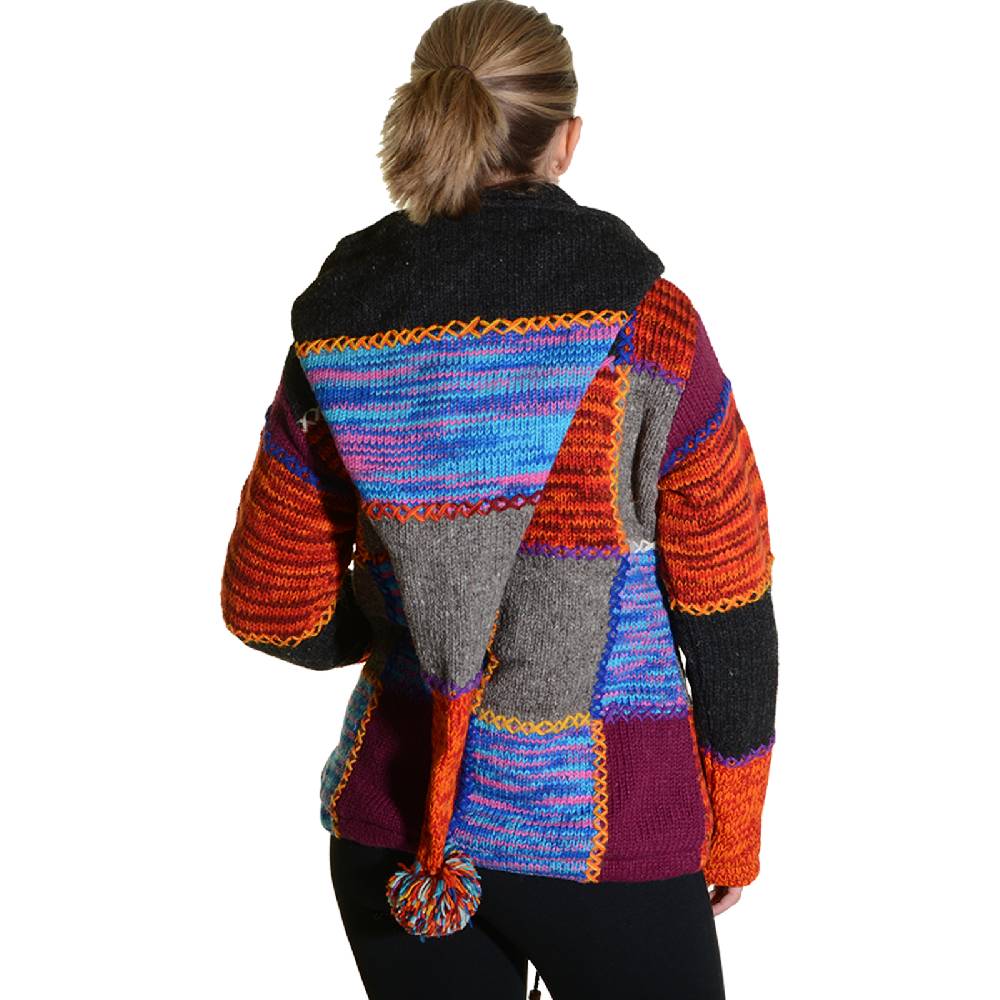 Kunst Und Magie Damen Strickjacke Goa Wolle Jacke mit Fleecefutter mit abnehmbarer Zipfelkapuze Neueste Mode
