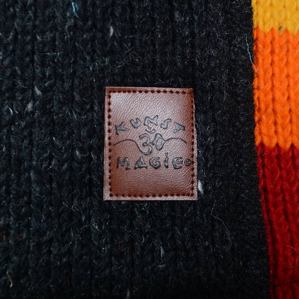 Kunst Und Magie Damen Goa Winter Strickjacke Wolle Fleecefutter abnehmbarer Zipfelkapuze Schwarz/Regenbogen Online Outlet