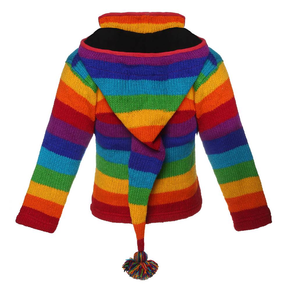 Kunst Und Magie Damen Regenbogen Strickjacke Goa Wolle Jacke mit Fleecefutter und abnehmbarer Zipfelkapuze Zeitlich begrenztes Angebot