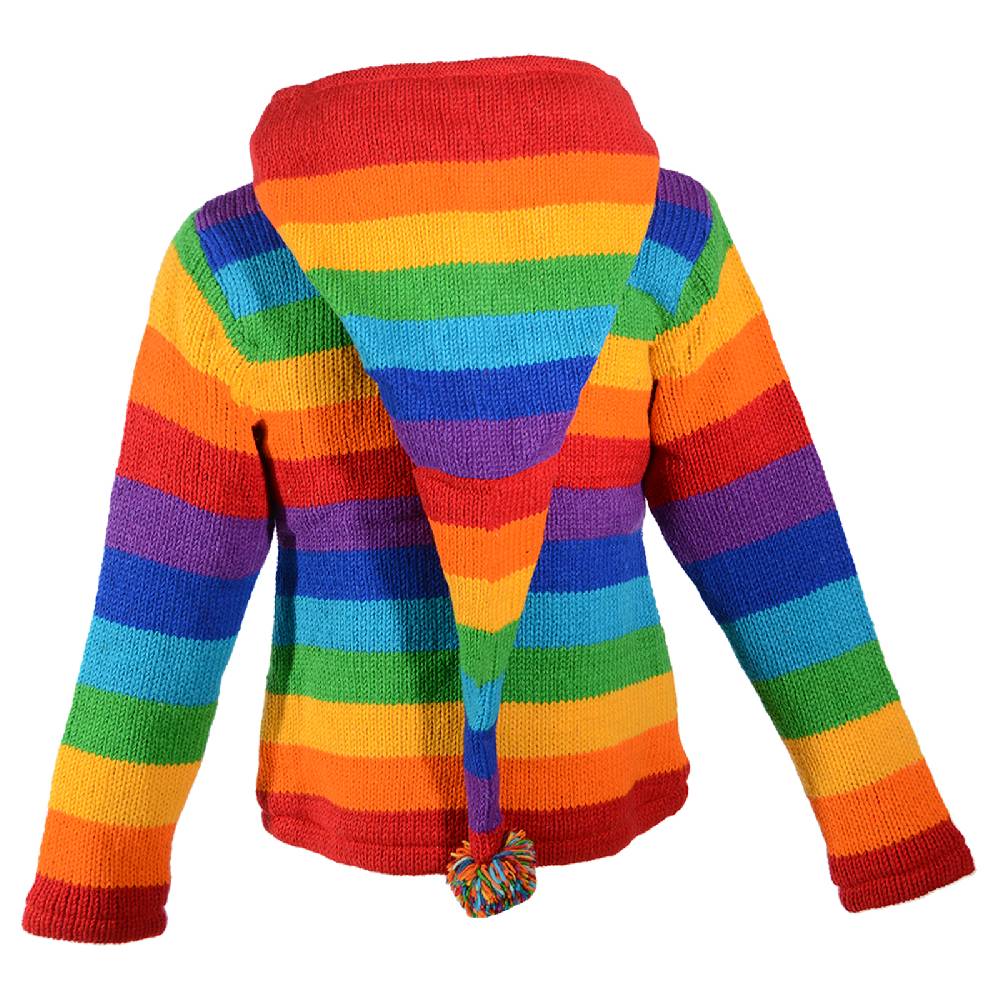 Kunst Und Magie Damen Regenbogen Strickjacke Goa Wolle Jacke mit Fleecefutter und abnehmbarer Zipfelkapuze Zeitlich begrenztes Angebot