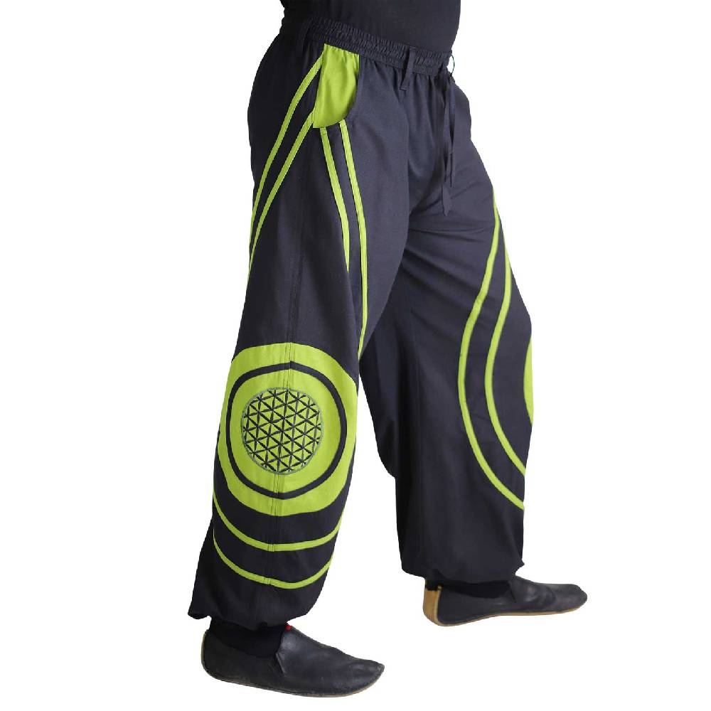 Kunst Und Magie Hose Blume des Lebens Goa Hippiehose Pluderhose mit Kordelzug Gürtelschlaufen Haremshose Flower of Life Exklusive Angebote