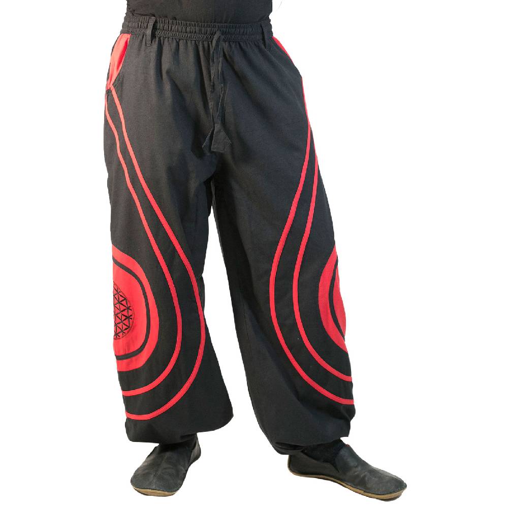 Kunst Und Magie Hose Blume des Lebens Goa Hippiehose Pluderhose mit Kordelzug Gürtelschlaufen Haremshose Flower of Life Exklusive Angebote