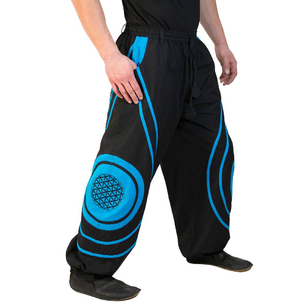 Kunst Und Magie Hose Blume des Lebens Goa Hippiehose Pluderhose mit Kordelzug Gürtelschlaufen Haremshose Flower of Life Exklusive Angebote