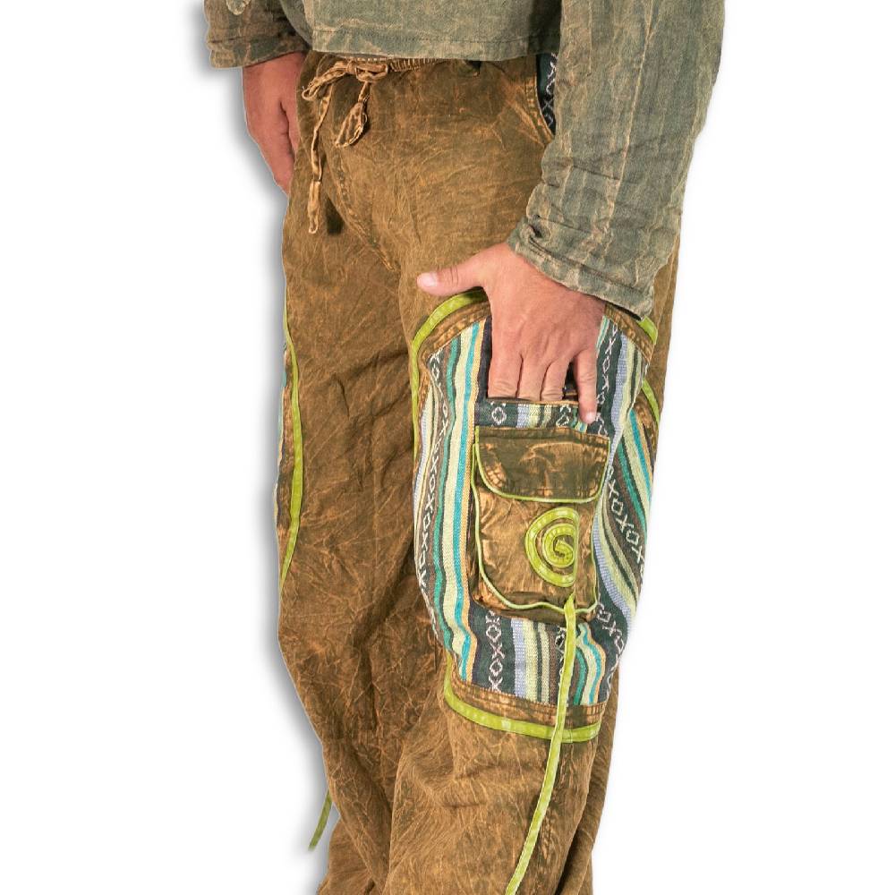 Kunst Und Magie Baggyhose Stonewashed Goa Cargo Hose Hippiehose Pluderhose mit Kordelzug Gürtelschlaufen Haremshose Bestseller