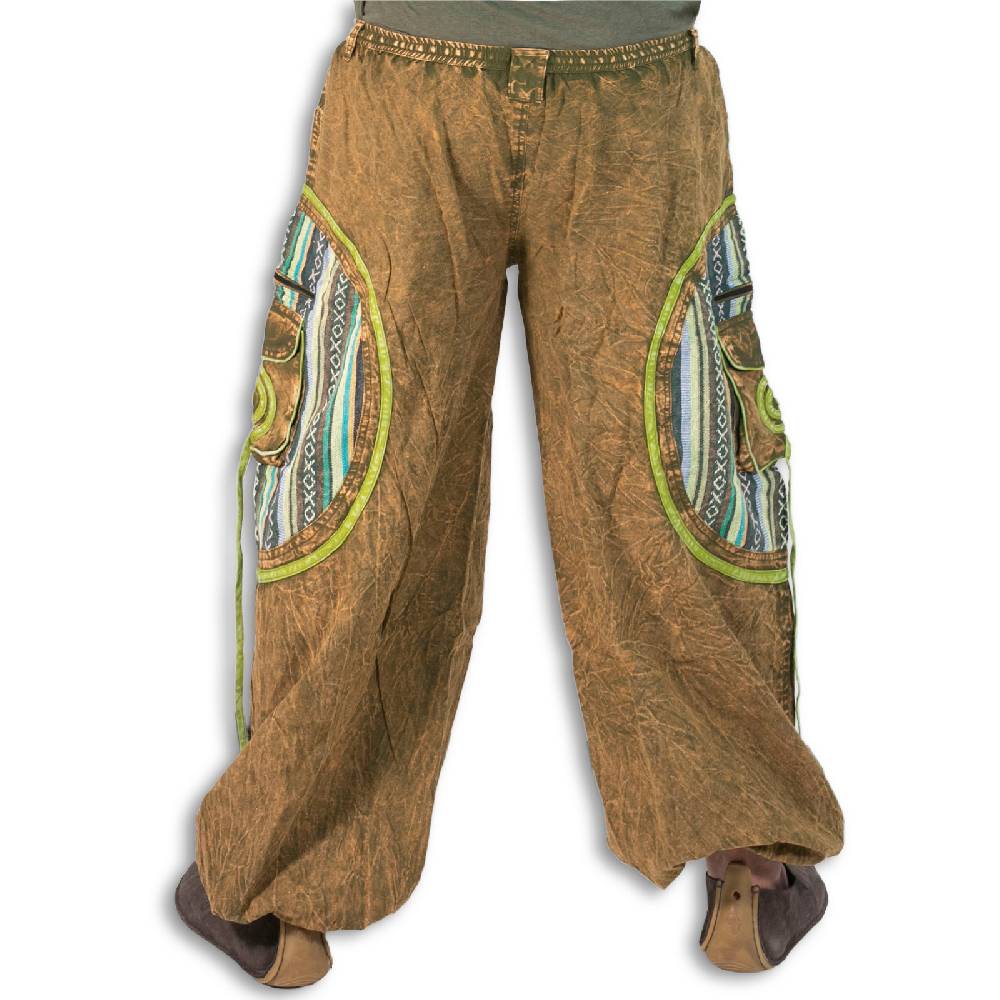 Kunst Und Magie Baggyhose Stonewashed Goa Cargo Hose Hippiehose Pluderhose mit Kordelzug Gürtelschlaufen Haremshose Bestseller