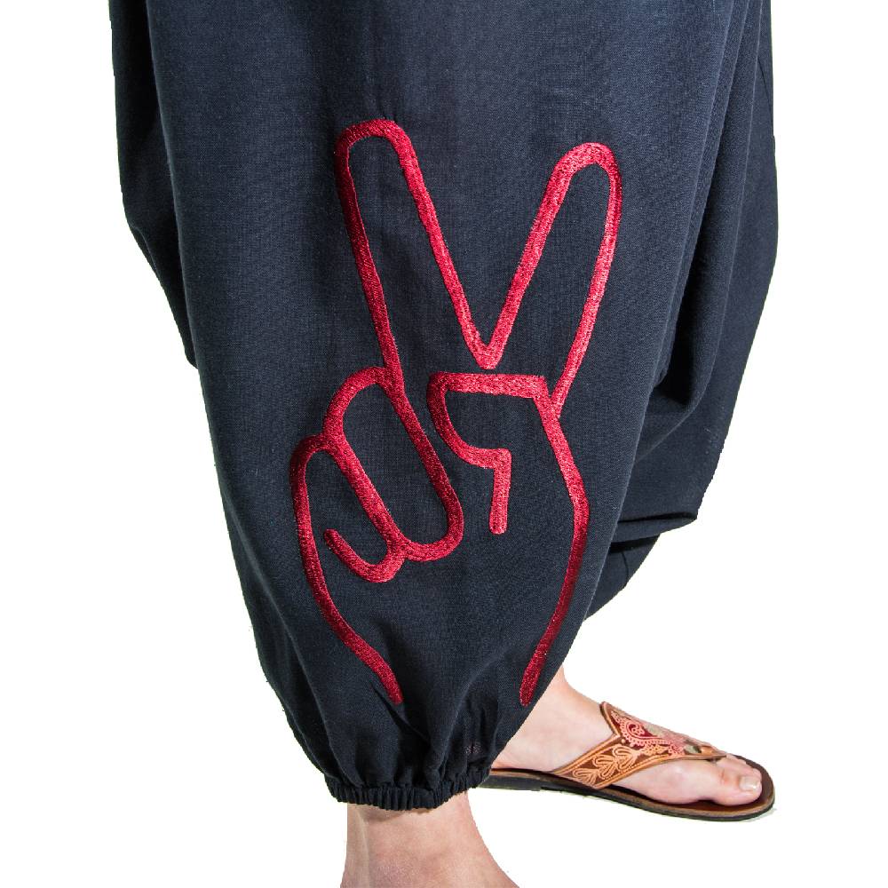 Kunst Und Magie Kunst und Magie Damen Goa Haremshose mit Peace Finger Symbol Bis zu 55% Rabatt