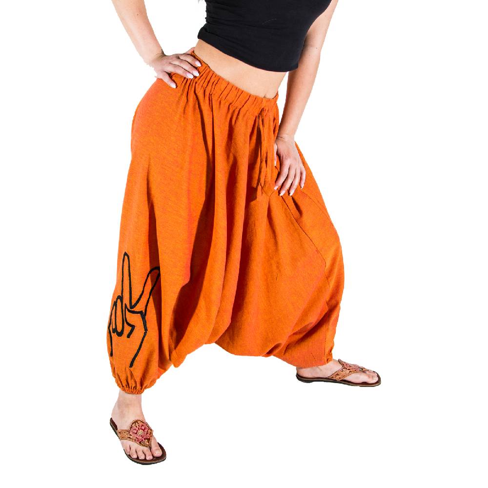 Kunst Und Magie Kunst und Magie Damen Goa Haremshose mit Peace Finger Symbol Bis zu 55% Rabatt