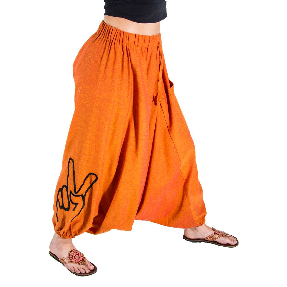 Kunst Und Magie Kunst und Magie Damen Goa Haremshose mit Peace Finger Symbol Bis zu 55% Rabatt