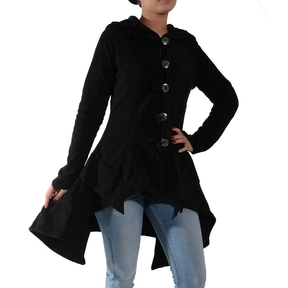 Kunst Und Magie Kunst und Magie Damenmantel aus Fleece mit Kapuze Boho Gehrock Jacke Fleecejacke Clearance-Verkauf