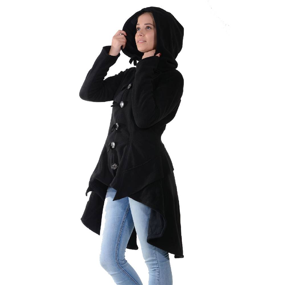 Kunst Und Magie Kunst und Magie Damenmantel aus Fleece mit Kapuze Boho Gehrock Jacke Fleecejacke Clearance-Verkauf