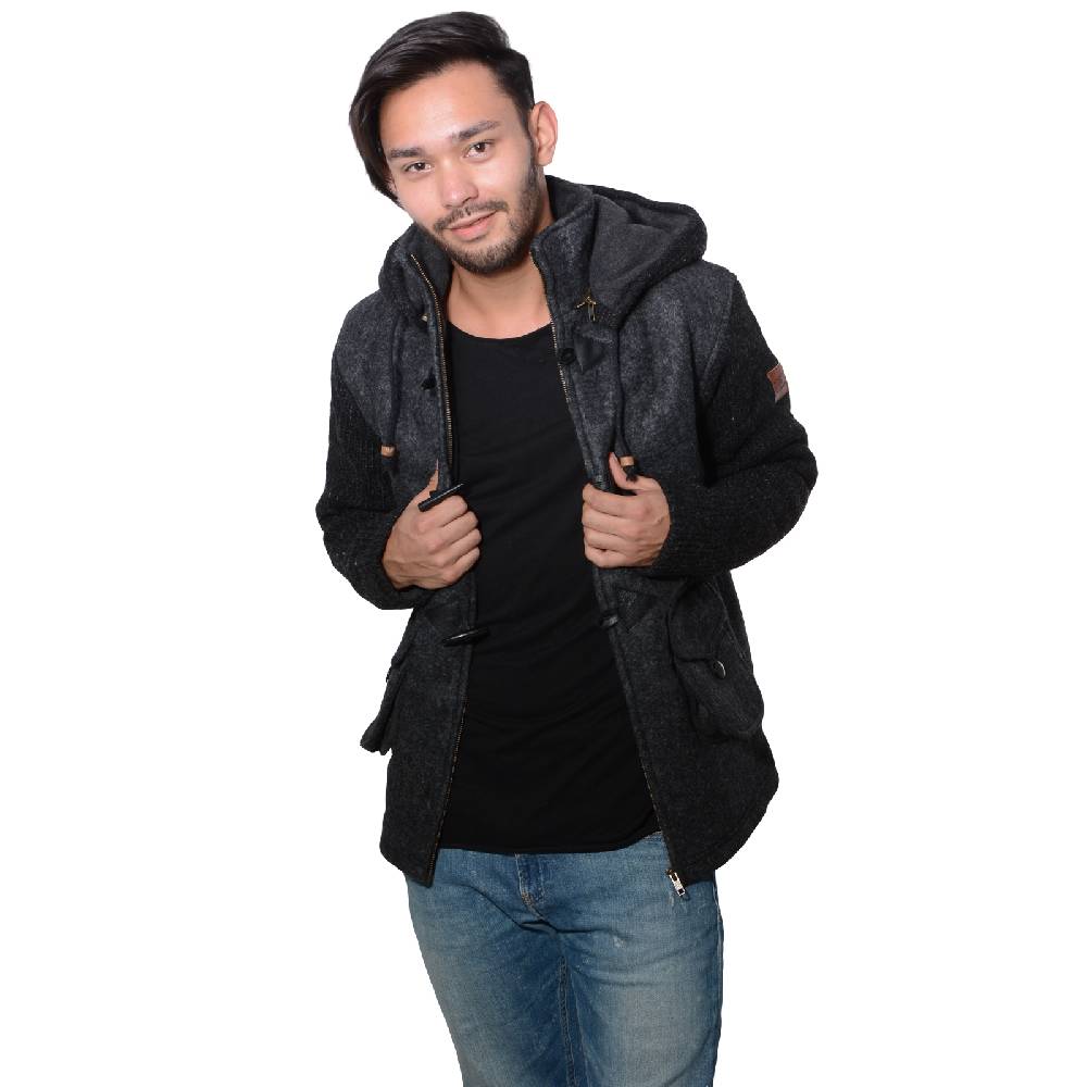 Kunst Und Magie Kunst und Magie Herren Loden Jacke mit gestrickten Ärmeln und abnehmbarer Kapuze Black Friday Preise