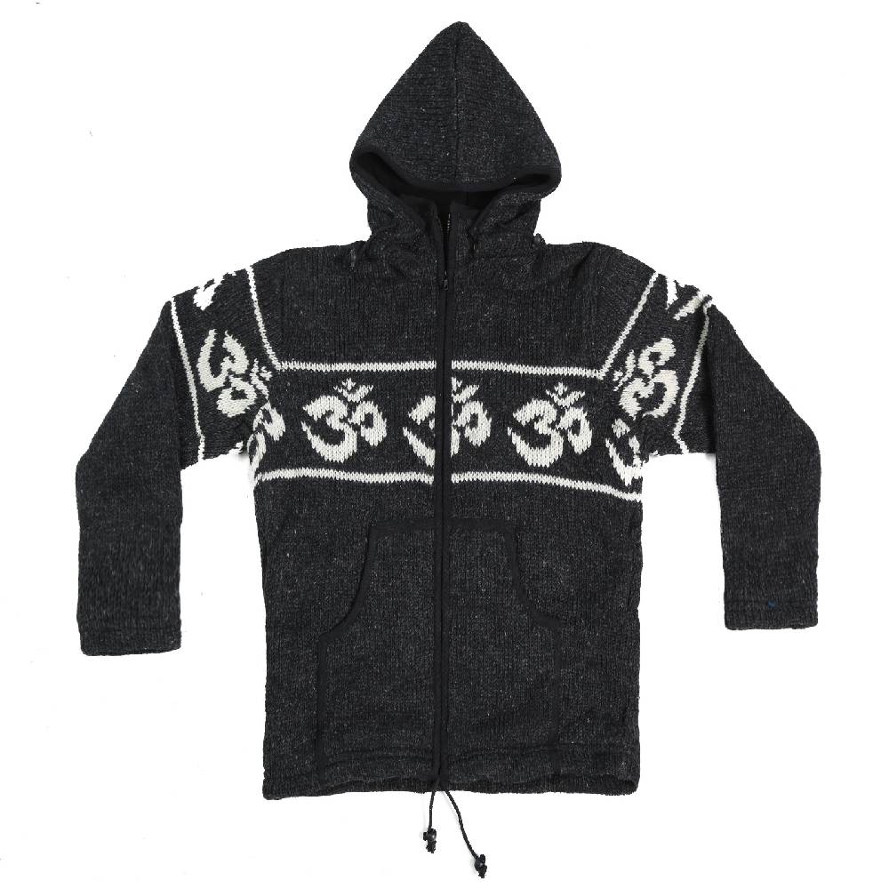 Kunst Und Magie Kunst und Magie Herren Strickjacke OM Wolljacke mit Fleecefutter abnehmbare Kapuze Schurwolle 50% Rabatt für begrenzte Zeit