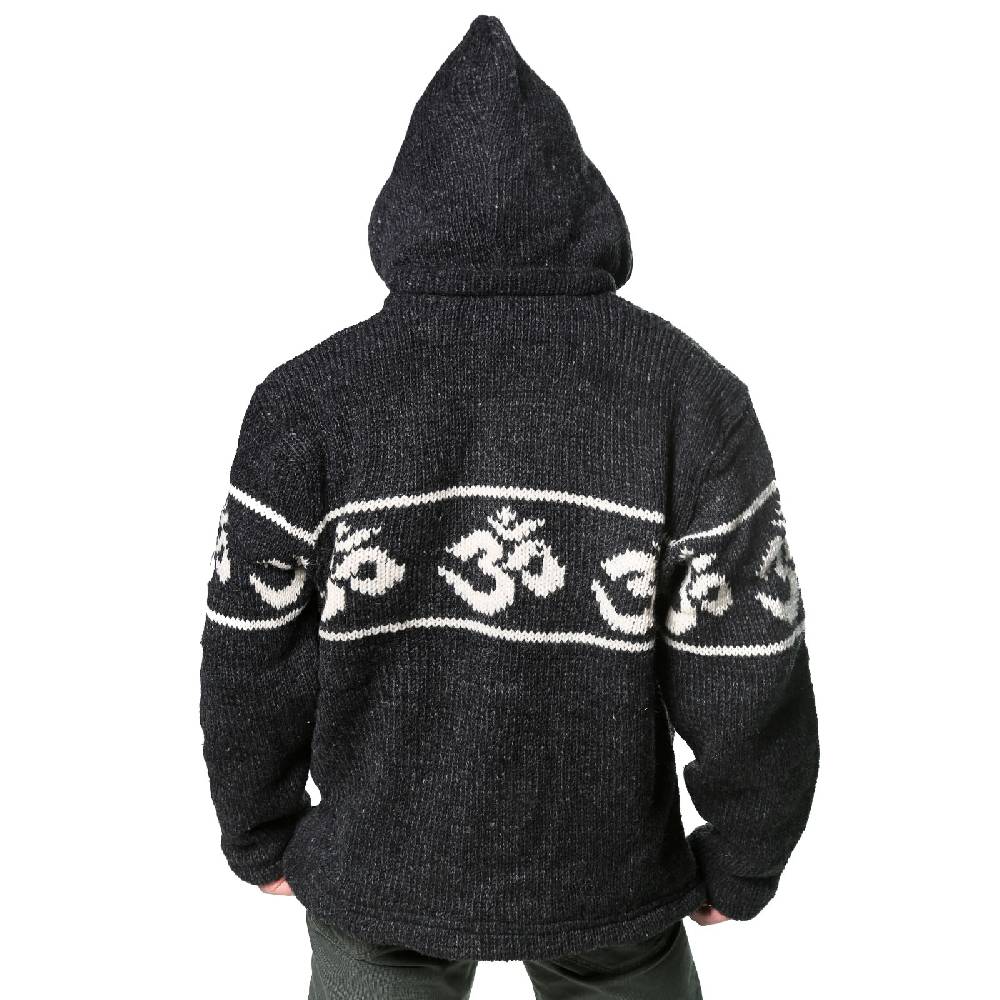 Kunst Und Magie Kunst und Magie Herren Strickjacke OM Wolljacke mit Fleecefutter abnehmbare Kapuze Schurwolle 50% Rabatt für begrenzte Zeit
