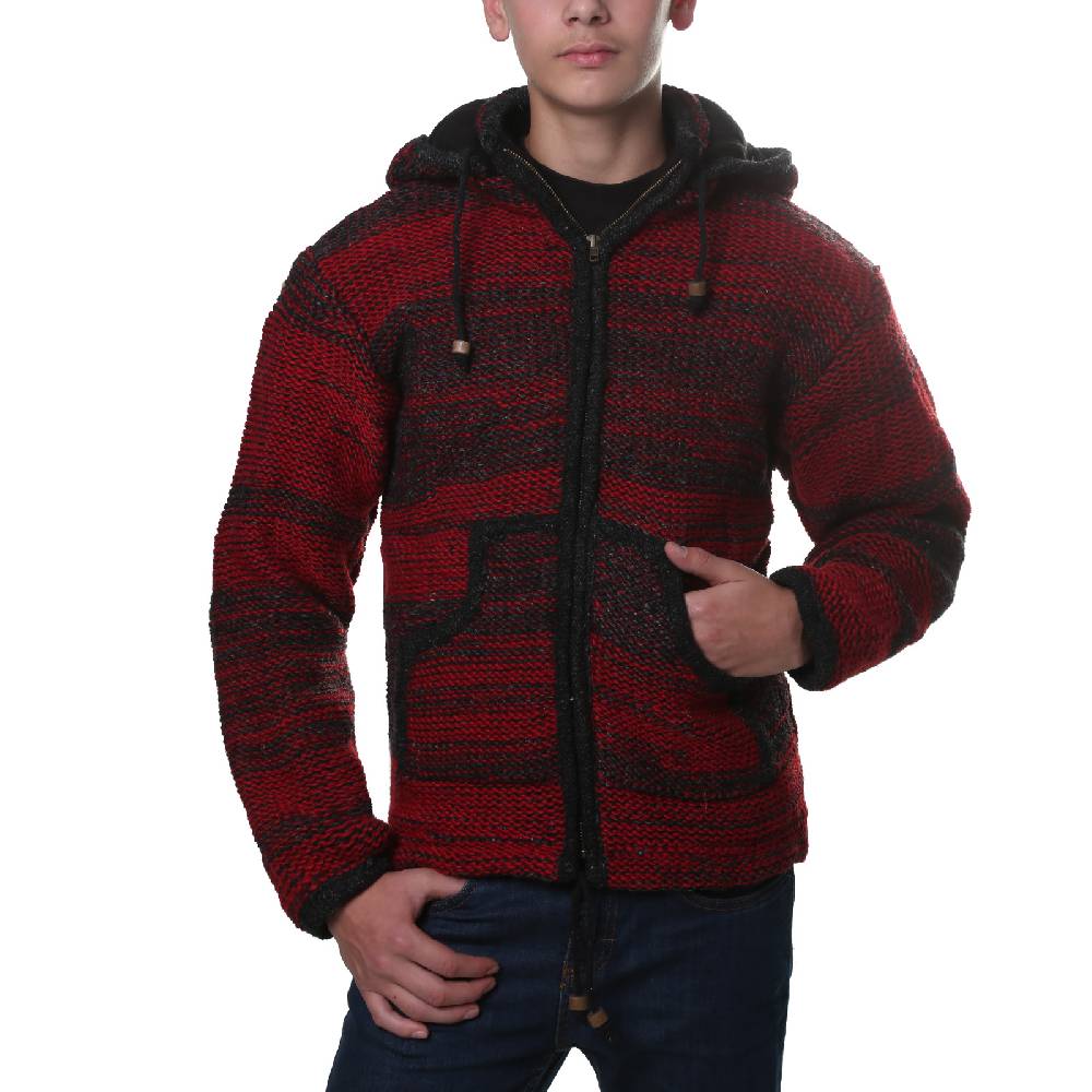 Kunst Und Magie Kunst und Magie Herren Strickjacke Fleecefutter Schurwolle abnehmbare Kapuze Auslauf