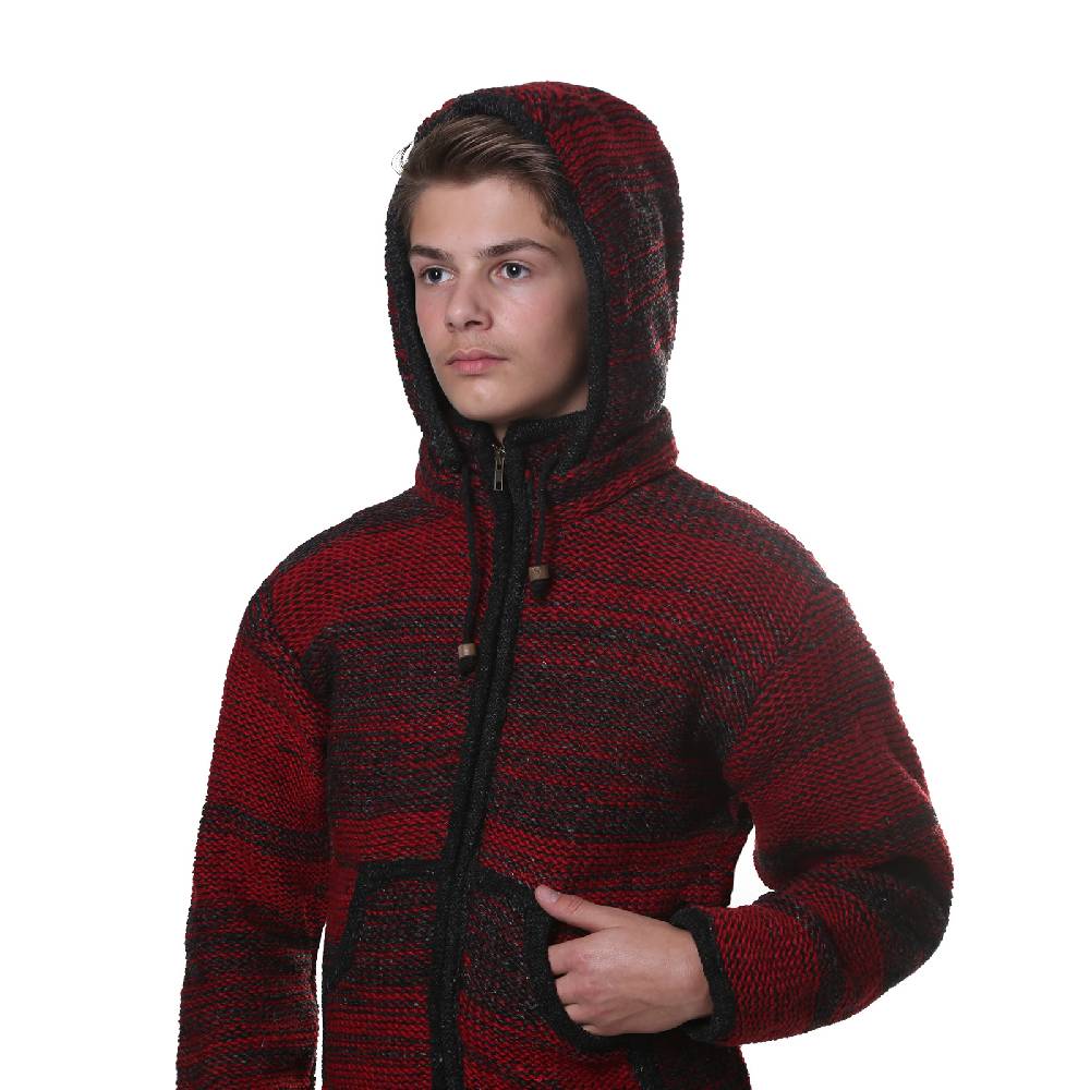 Kunst Und Magie Kunst und Magie Herren Strickjacke Fleecefutter Schurwolle abnehmbare Kapuze Auslauf