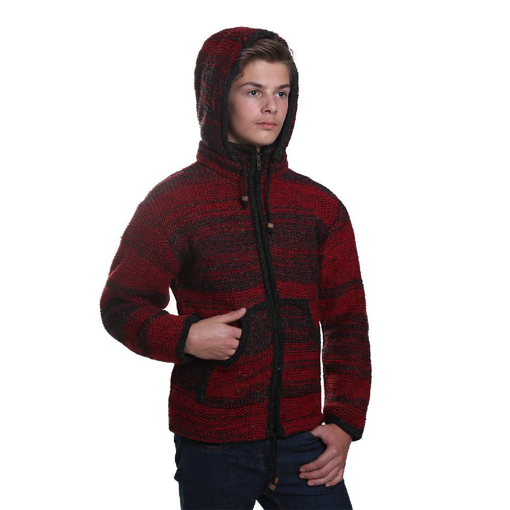 Kunst Und Magie Kunst und Magie Herren Strickjacke Fleecefutter Schurwolle abnehmbare Kapuze Auslauf