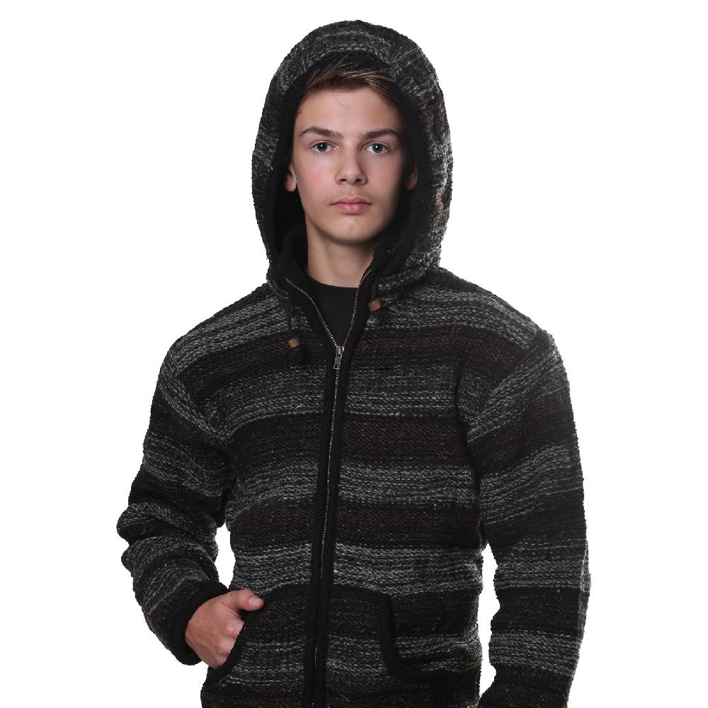 Kunst Und Magie Kunst und Magie Herren Strickjacke Wolljacke mit Fleecefutter aus Schurwolle mit abnehmbarer Kapuze Verkauf