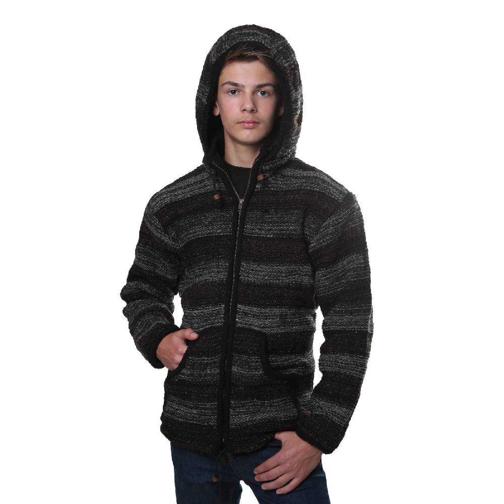 Kunst Und Magie Kunst und Magie Herren Strickjacke Wolljacke mit Fleecefutter aus Schurwolle mit abnehmbarer Kapuze Verkauf