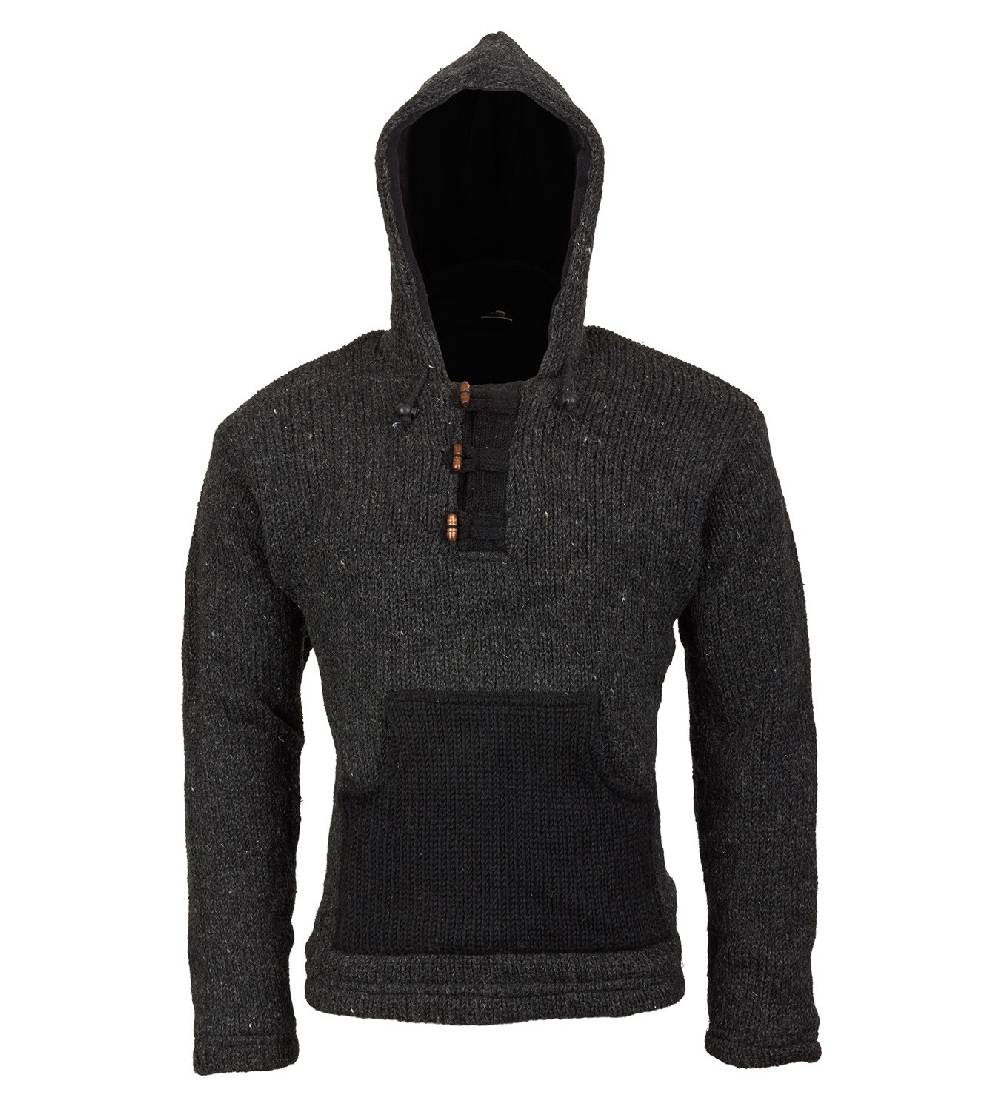 Kunst Und Magie Kunst und Magie Herren Strickpullover Kapuze Wollpullover Nepal Baja Fleecefutter Hoodie Fabrikpreis