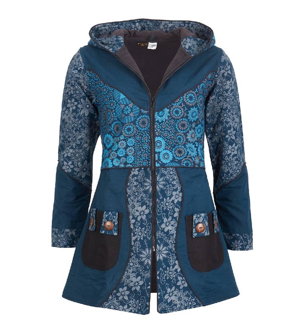 Kunst Und Magie Kunst und Magie Damenmantel mit Kapuze Blumenmuster Jacke Baumwolle Boho Flash Sale