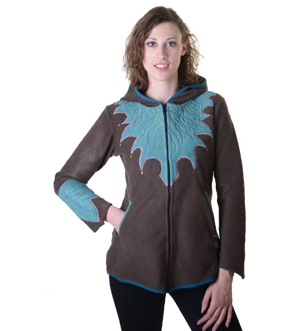 Kunst Und Magie Damen Hippie Fleecejacke "The Tree" mit Kapuze und bunten Herbst-Mustern Saisonschlussverkauf