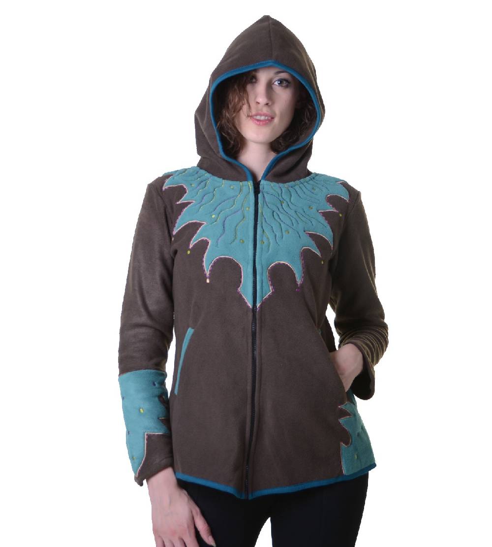 Kunst Und Magie Damen Hippie Fleecejacke "The Tree" mit Kapuze und bunten Herbst-Mustern Saisonschlussverkauf