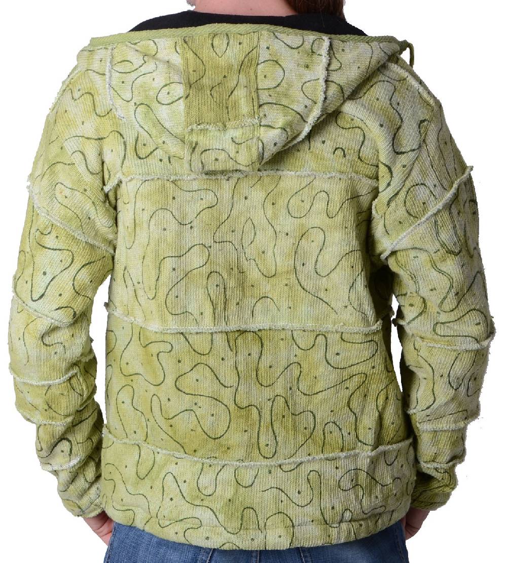 Kunst Und Magie Patchwork Goa Herren Strickjacke in Grün mit Kapuze - Hippiejacke Cyber Monday