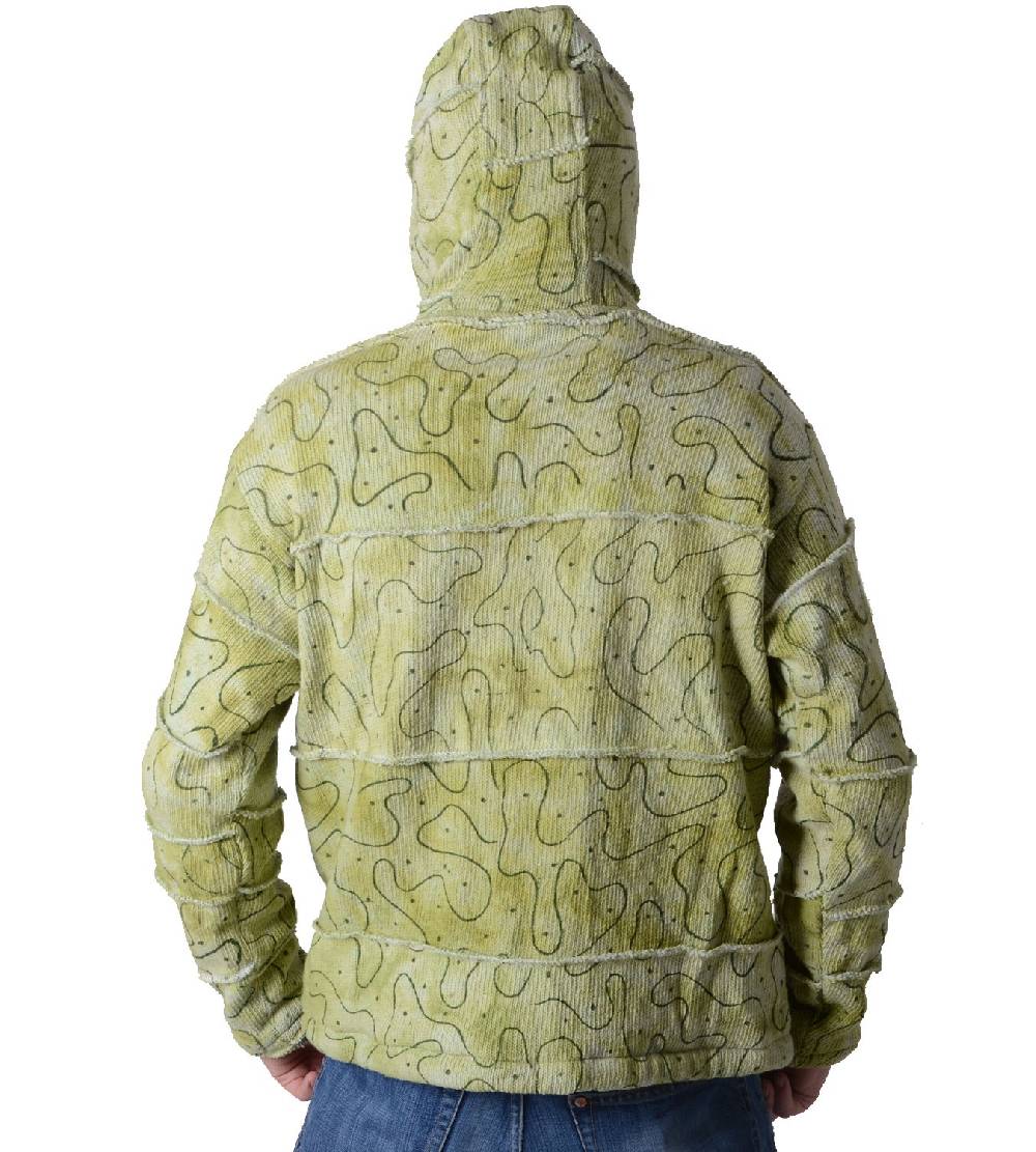 Kunst Und Magie Patchwork Goa Herren Strickjacke in Grün mit Kapuze - Hippiejacke Cyber Monday