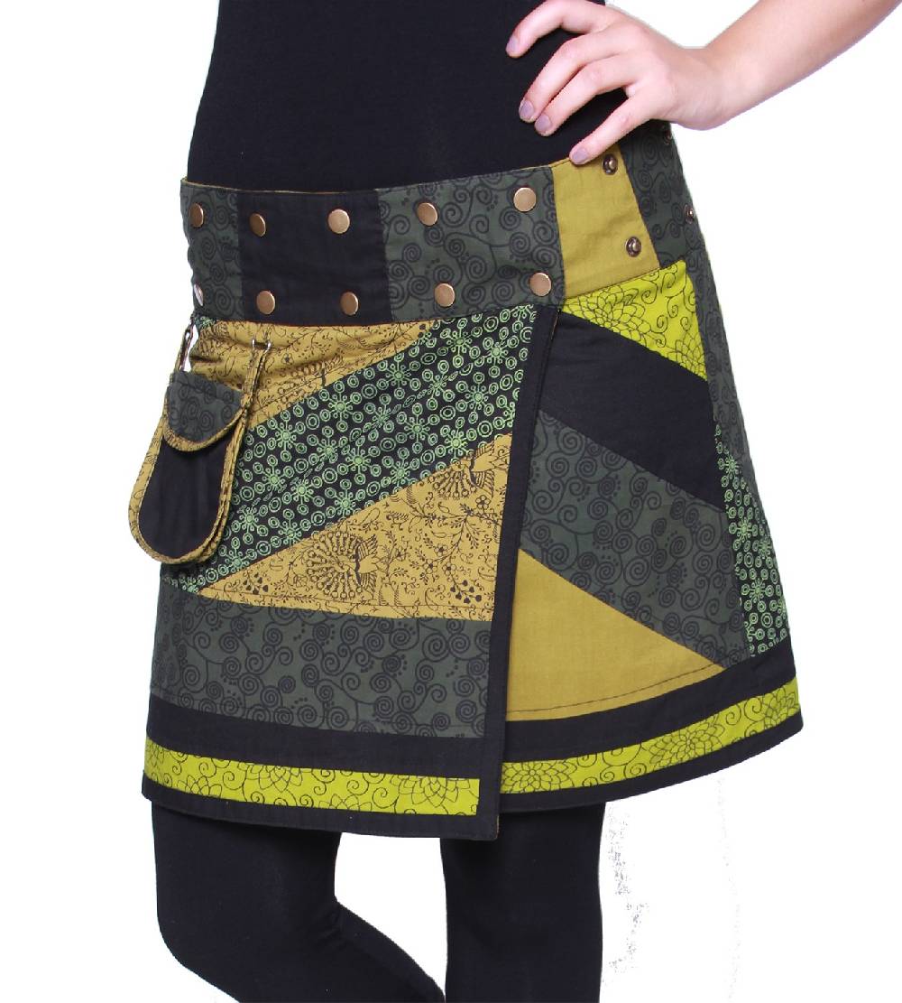 Kunst Und Magie Wunderschöner sommerlicher Wickelrock Minirock Cacheur mit kleiner Tasche ideal für das nächste Festival Goa Hippie Rock Weihnachtsangebot