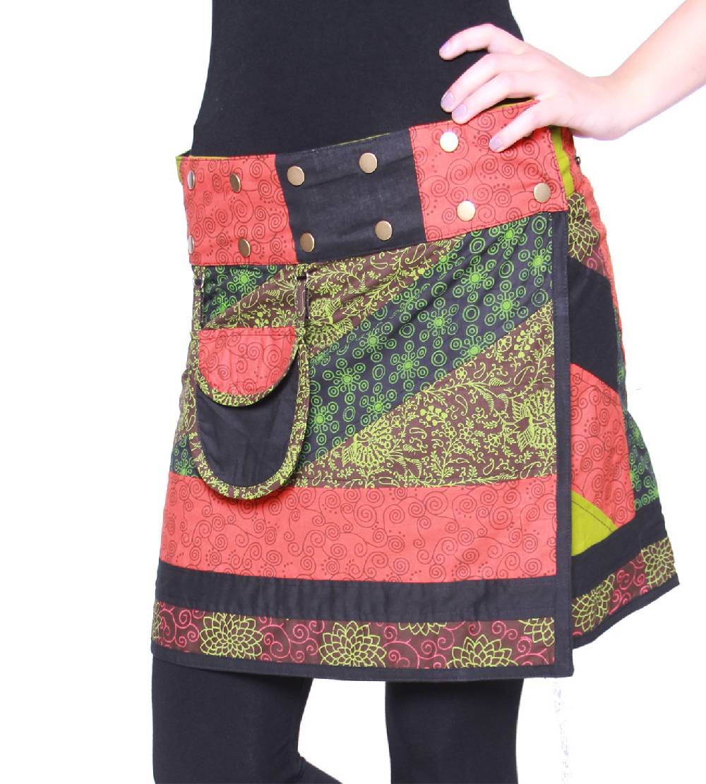Kunst Und Magie Wunderschöner sommerlicher Wickelrock Minirock Cacheur mit kleiner Tasche ideal für das nächste Festival Goa Hippie Rock Weihnachtsangebot