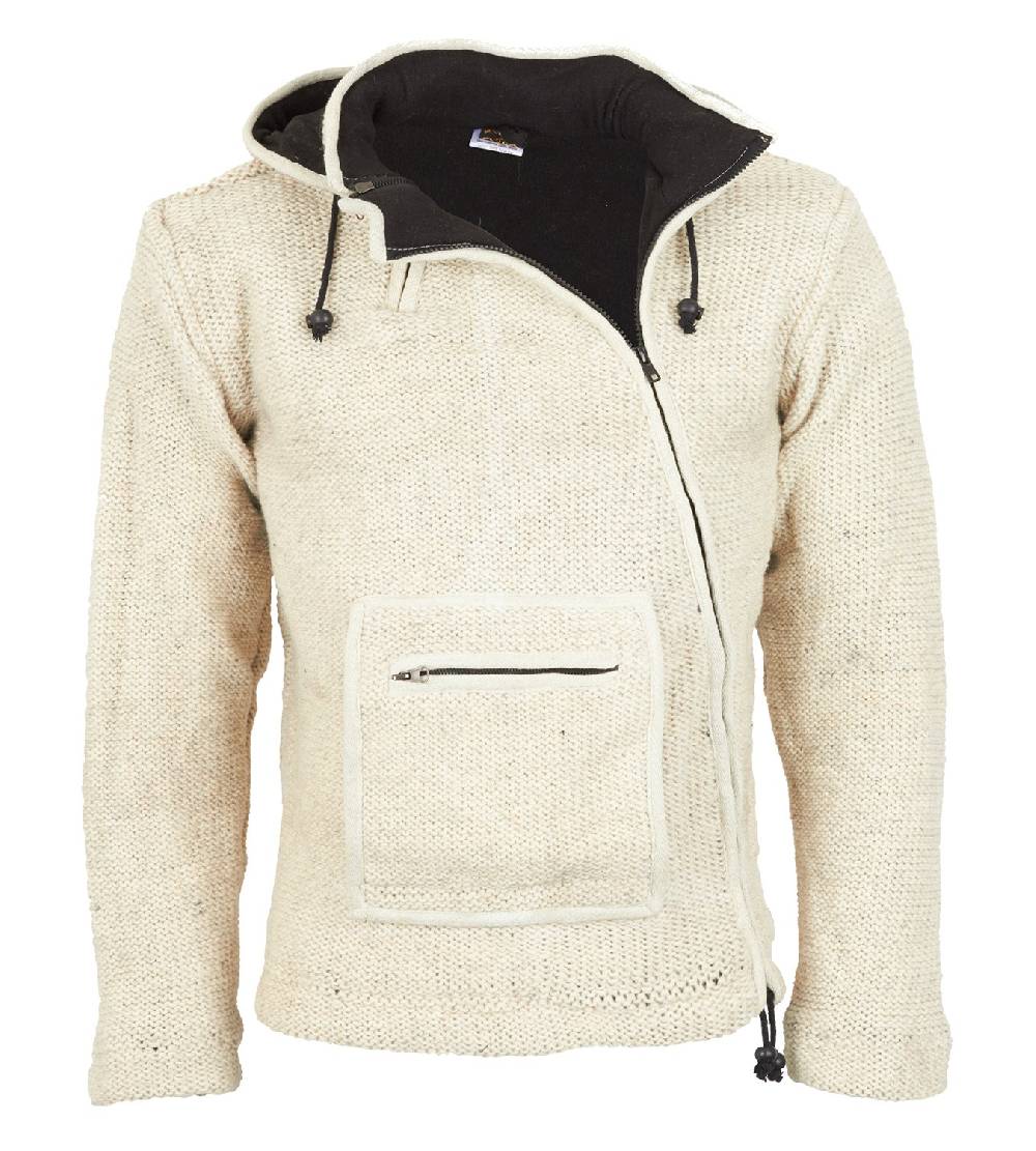 Kunst Und Magie Baja Herren-Strickjacke mit Fleecefutter und Zipfelkapuze Poncho Goa Hippie Blitzangebot