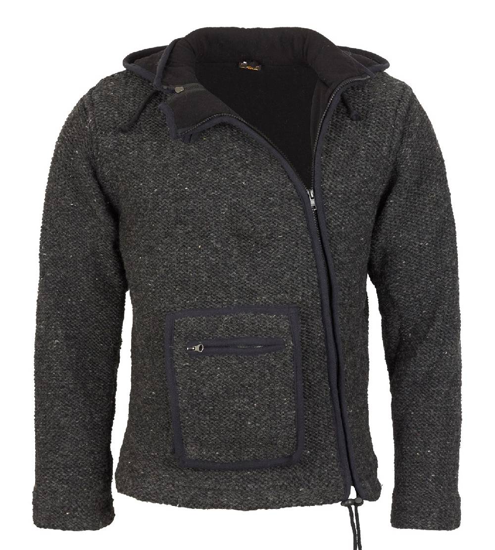 Kunst Und Magie Baja Herren-Strickjacke mit Fleecefutter und Zipfelkapuze Poncho Goa Hippie Blitzangebot