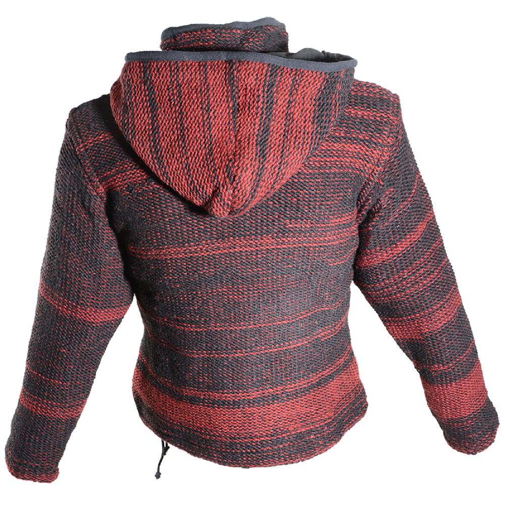 Kunst Und Magie Damen Wolljacke Hippie Goa Strickjacke mit Fleecefutter und Kapuze Schwarz/Rot Kauf eins, bekomm eins gratis