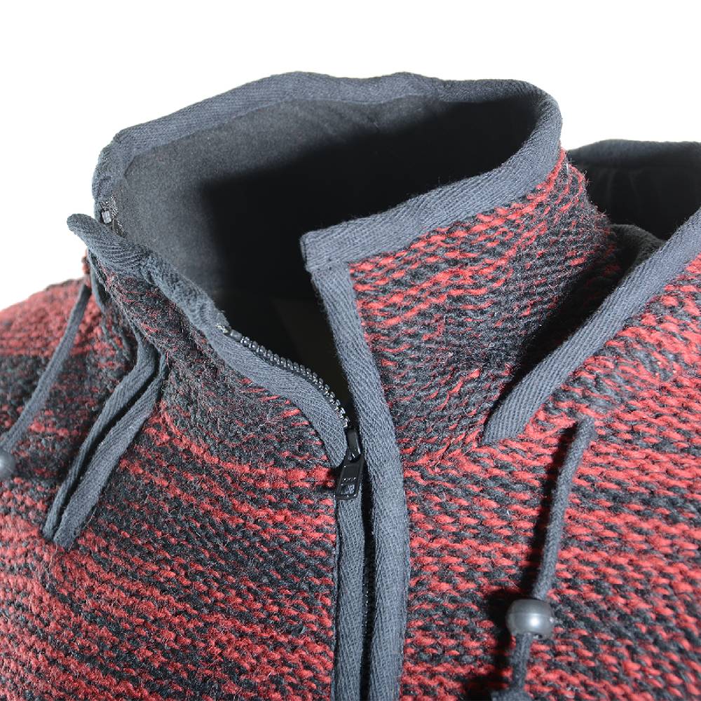 Kunst Und Magie Damen Wolljacke Hippie Goa Strickjacke mit Fleecefutter und Kapuze Schwarz/Rot Kauf eins, bekomm eins gratis