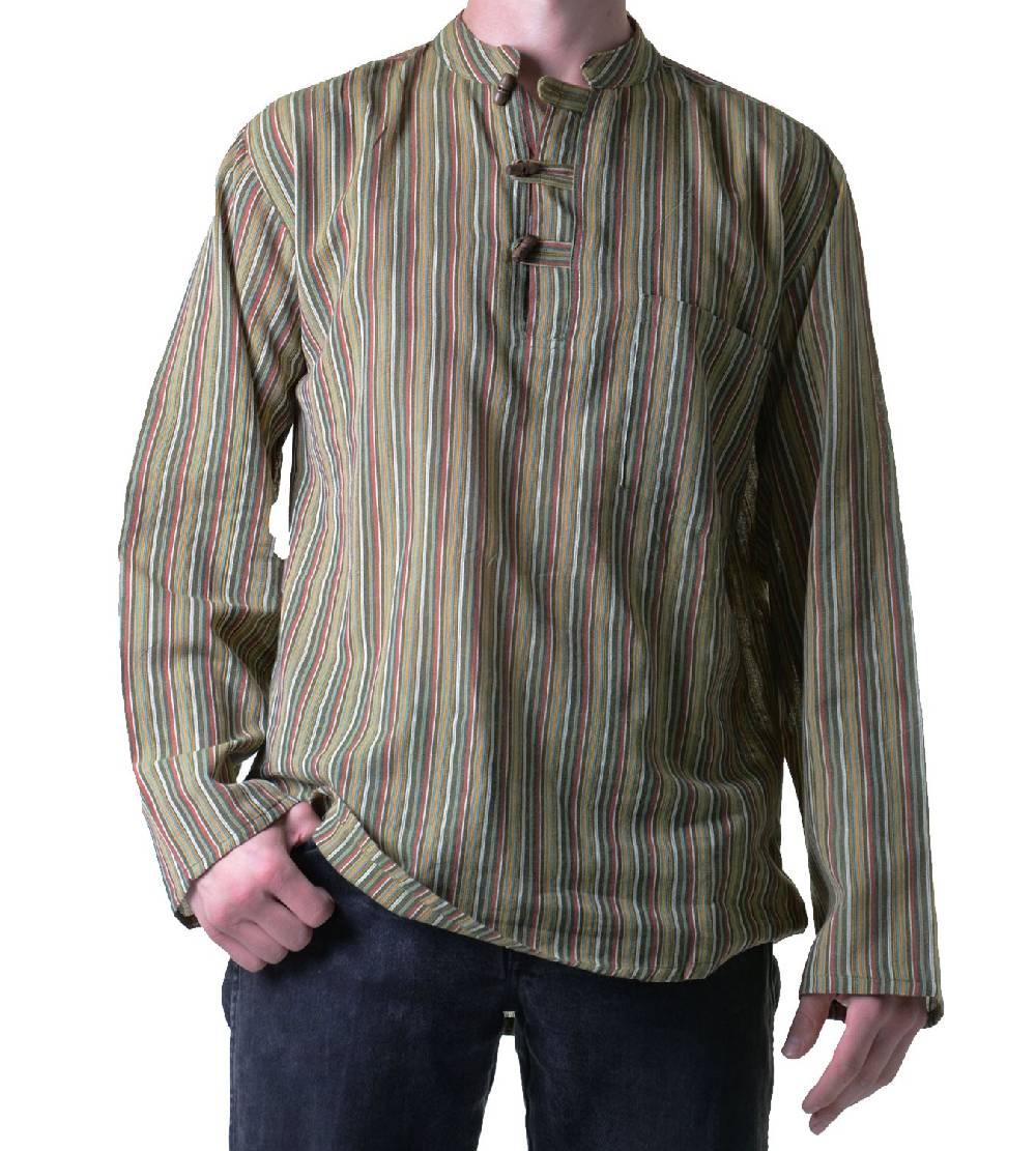 Kunst Und Magie Herren Fischerhemd Kurtha Gestreift Überzieher Hemd Poncho Mittelalter Nepal Tiefpreis