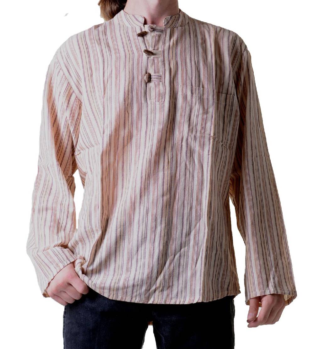 Kunst Und Magie Herren Fischerhemd Kurtha Gestreift Überzieher Hemd Poncho Mittelalter Nepal Tiefpreis