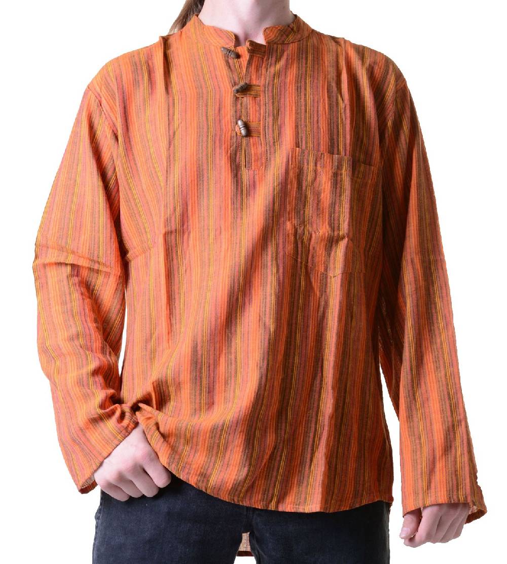Kunst Und Magie Herren Fischerhemd Kurtha Gestreift Überzieher Hemd Poncho Mittelalter Nepal Tiefpreis